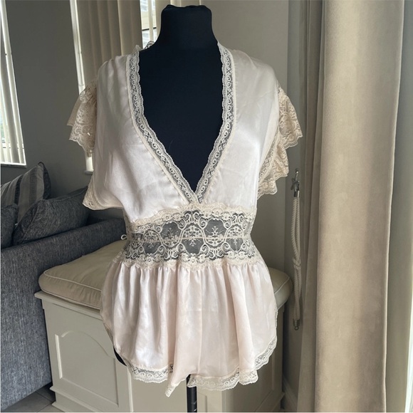 Lily Of France Vintage Teddy Romper Satin Lace Lingerie PINK SIZE M 70s - Picture 1 of 11